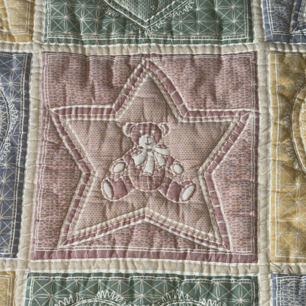 Handmade Teddy Bear Baby Quilt Pastel Crib Blanket Nursery 56x37 Vtg Cottagecore - Picture 4 of 16